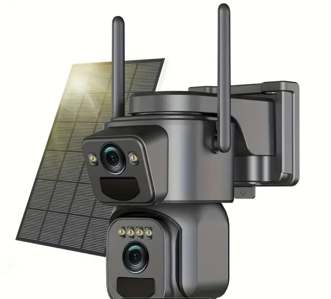 Dual-lens solar-powered surveillance camera