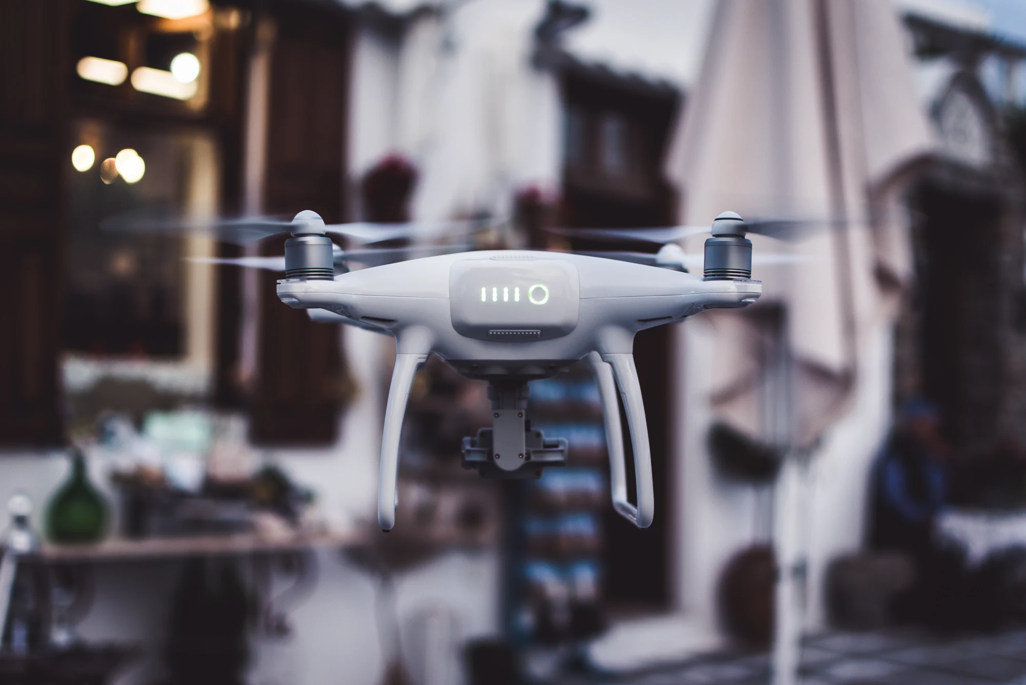Professional drone in flight against an open sky